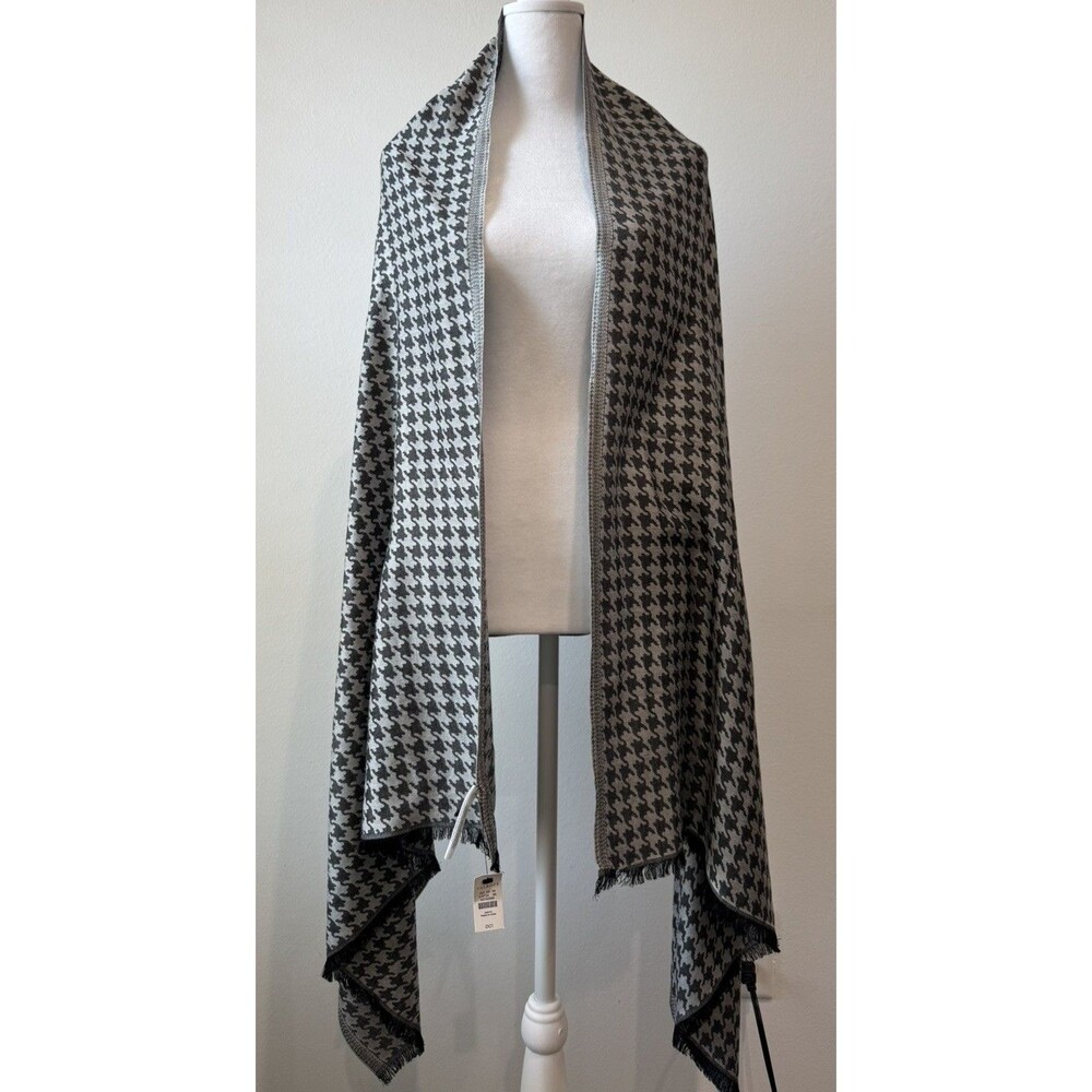 NWT Talbots Grey Black White Houndstooth 100% Rayon Rectangle Scarf Wrap 72x29